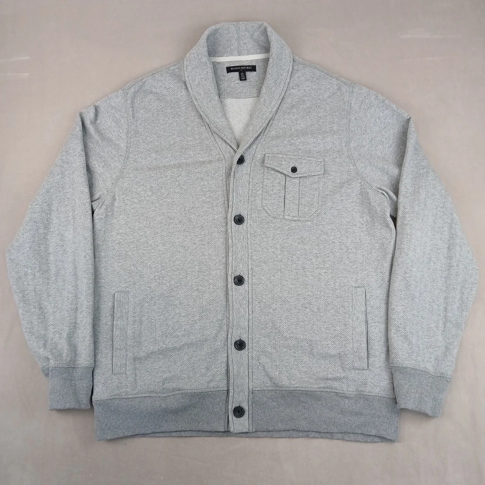 Banana Republic XL‎ Mens Cardigan Sweater Fleece Type Herringbone 24x28 FLAW